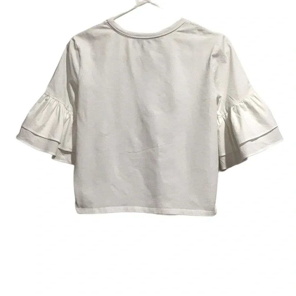 Veronica Beard Jeans Women’s White Blouse Flared Ruffle Short Sleeve - Picture 2 of 8